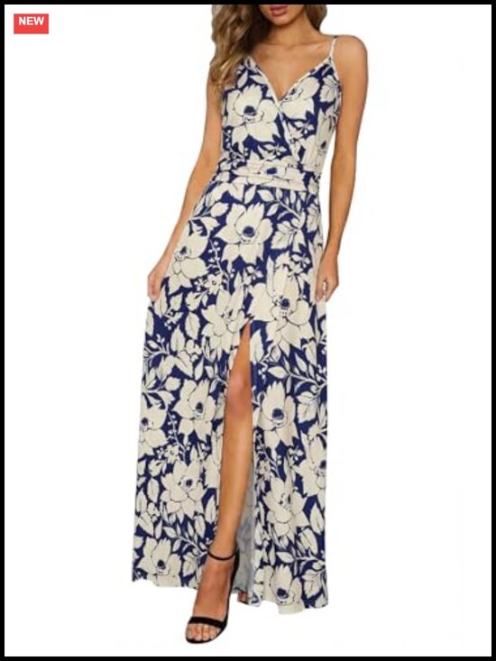 Dresses & Skirts - Flowy V-Neck Maxi Dress Spaghetti Strap Sleeveless Beach Wedding Guest Summer